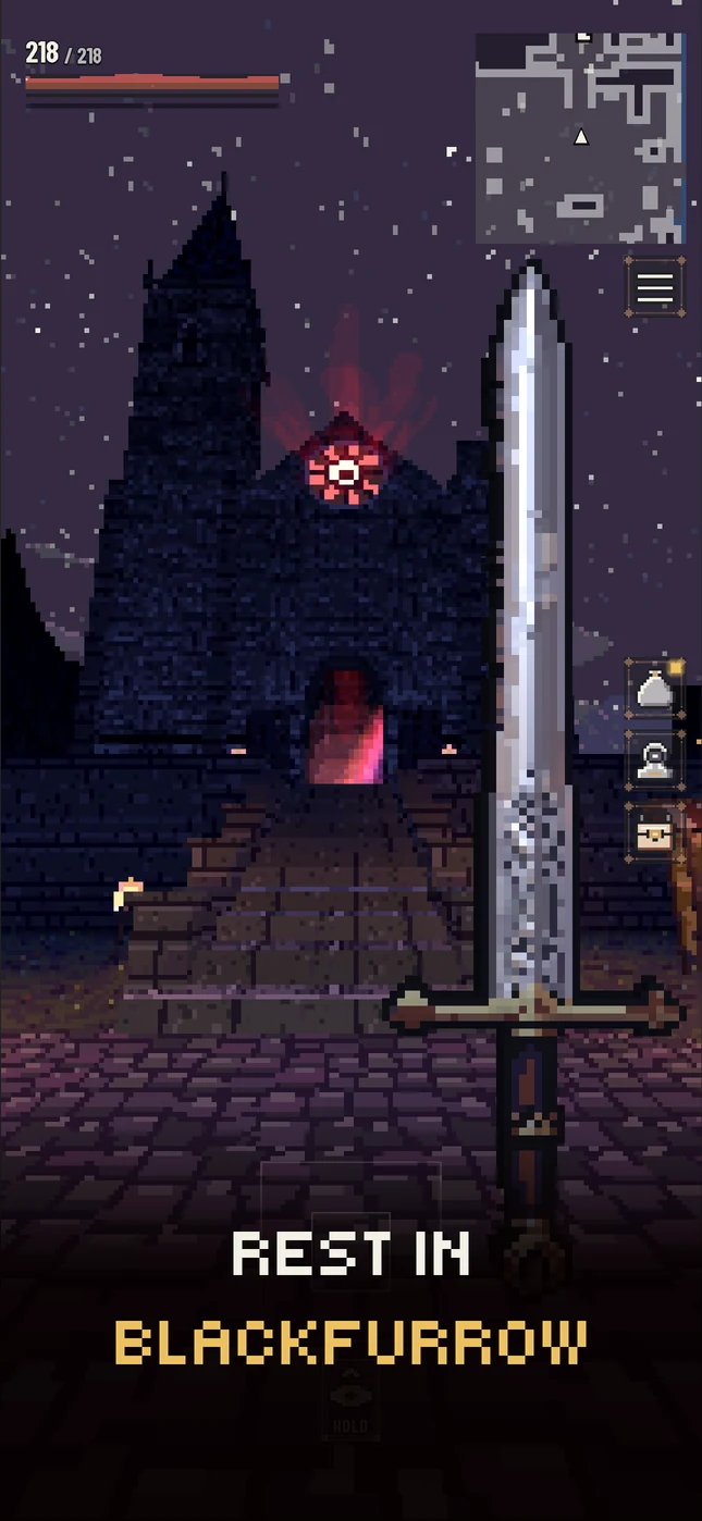 Skull Hold at night: the ruined church with its red rose window